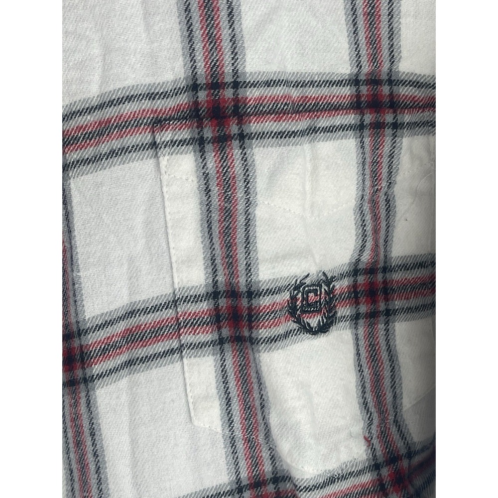 Chaps Shirt Men's Size L White And Red 100% Cotton Long Sleeve Button Up Plaid - Picture 2 of 7